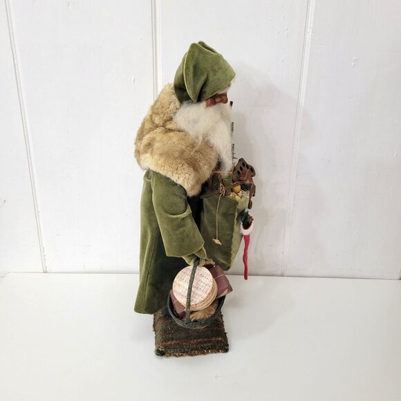 Primitive Handcrafted Father Christmas Santa Claus Figurine With Velvet Coat & F - Picture 4 of 8